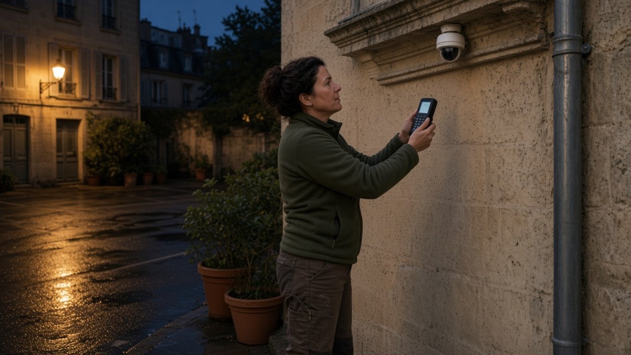 Relevé de lumière à l’heure bleue dans une cour, dôme déjà posé