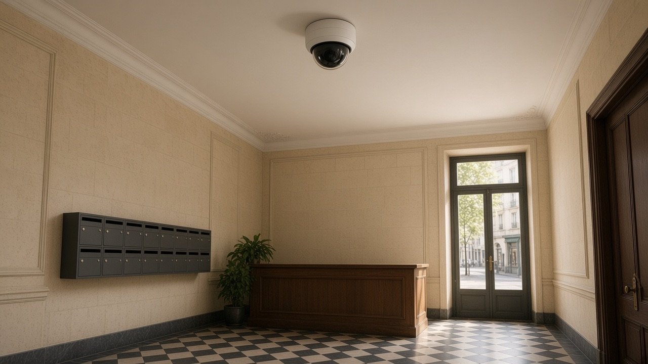 Hall d’accueil, un panoramique 360° au plafond, aucun angle mort